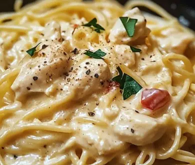 Creamy Crockpot Chicken Spaghetti