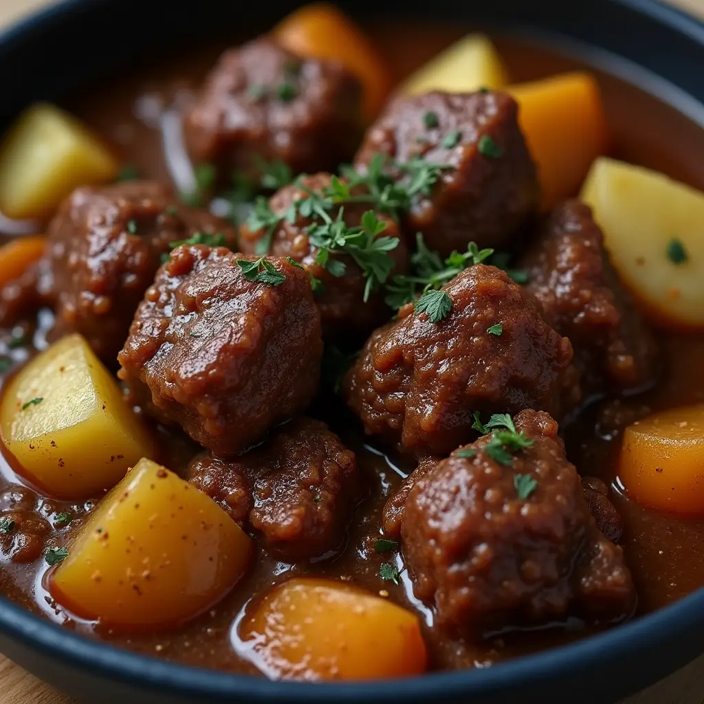 Slow cooker garlic butter beef bites & potatoes
