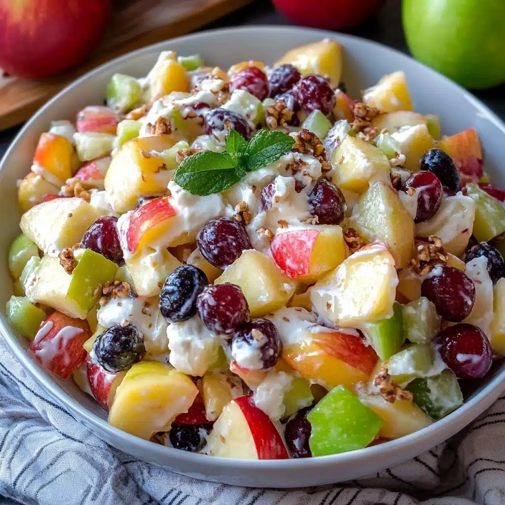 Fresh and creamy apple salad with apples and dressing.