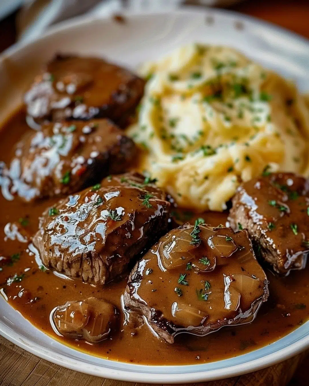 Hearty Amish Poor Man's Steak with gravy.