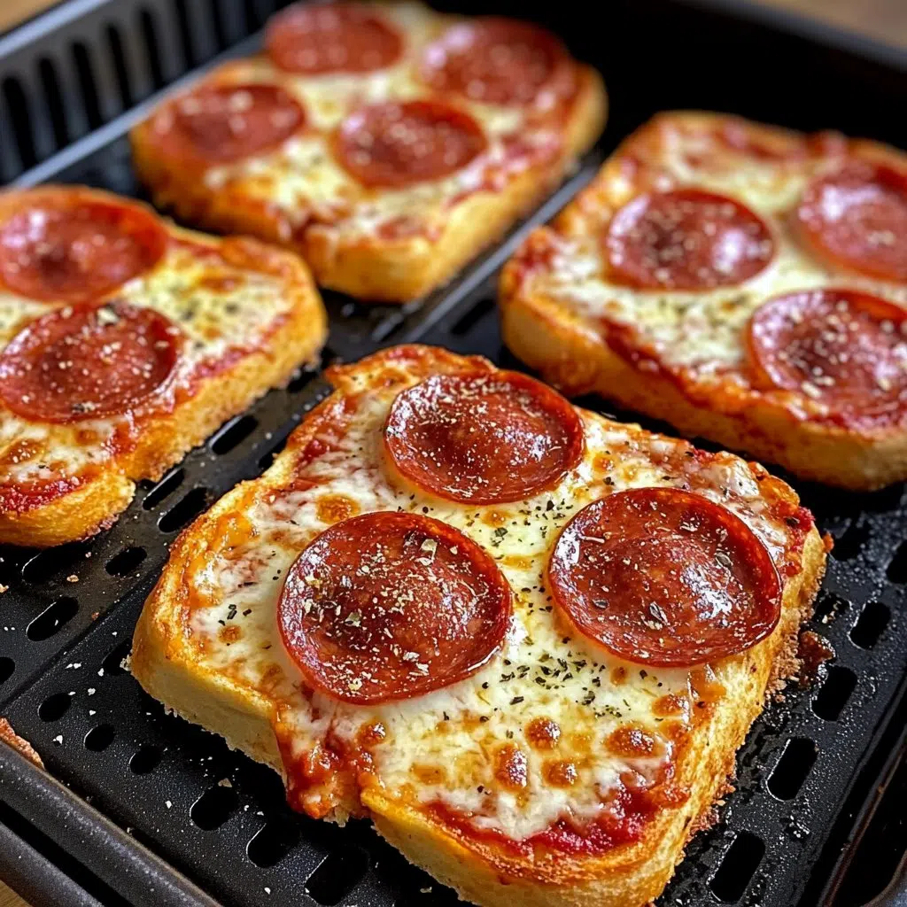 Golden air fryer Texas toast pizza with melted cheese.