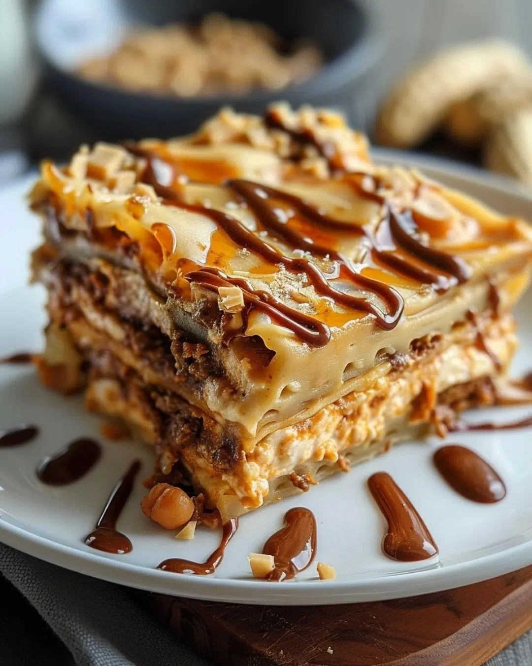 Creamy no-bake peanut butter lasagna dessert