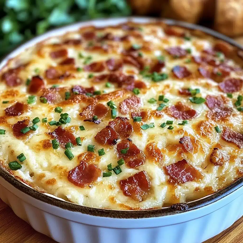 Creamy hot smoked gouda and bacon dip topped with crispy bacon bits.