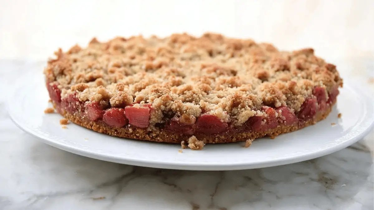 Keto rhubarb crumble tart, low-carb dessert.