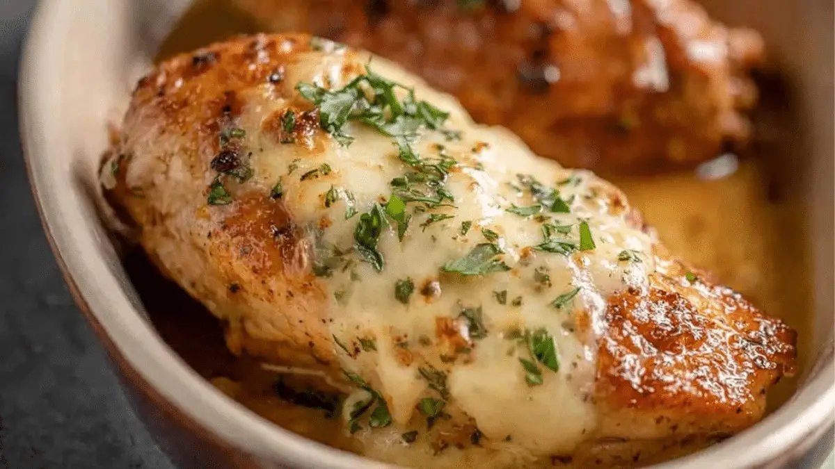 Delicious creamy parmesan chicken bake, bubbly and golden.
