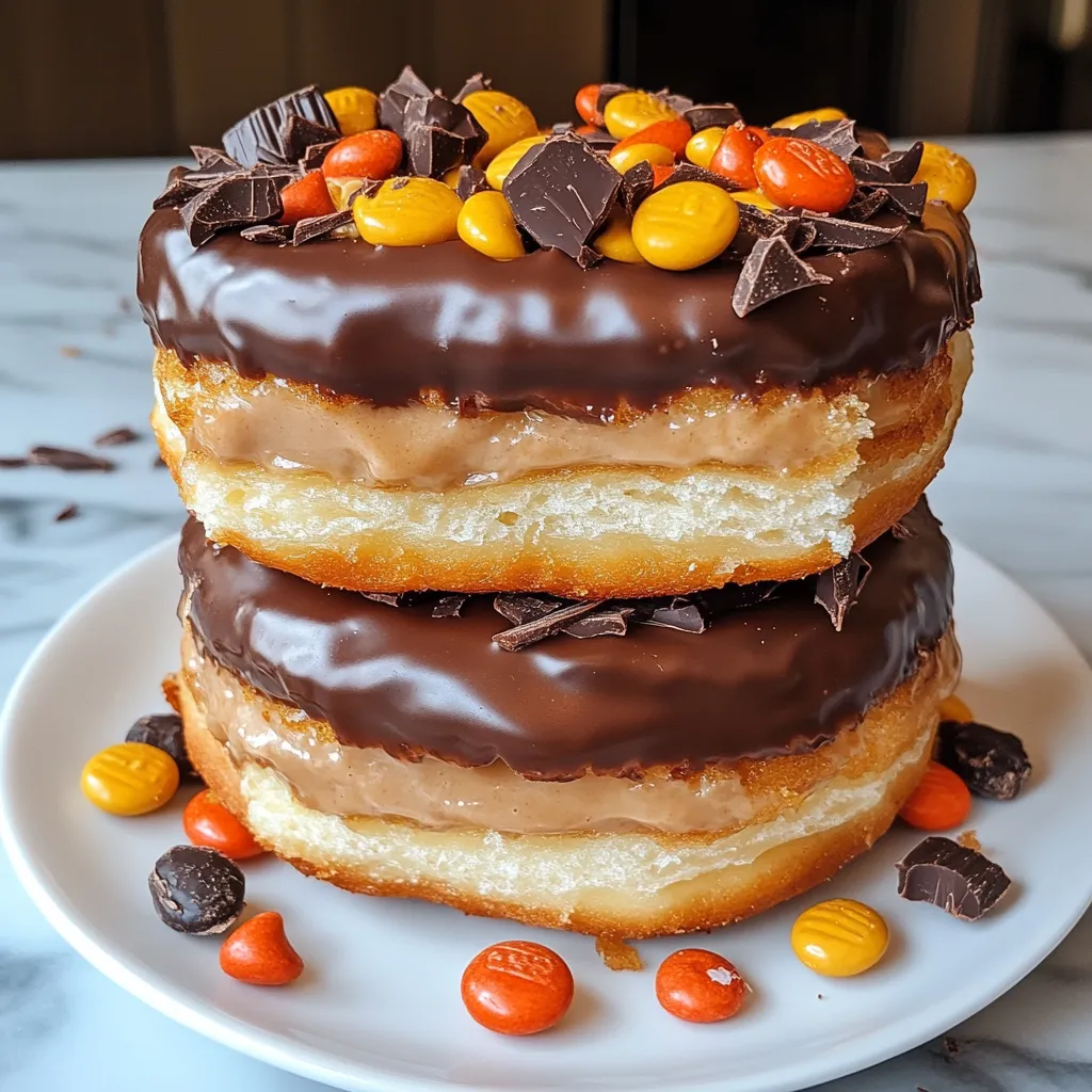 Peanut butter Reese’s donut sandwiches, ultimate dessert mashup.