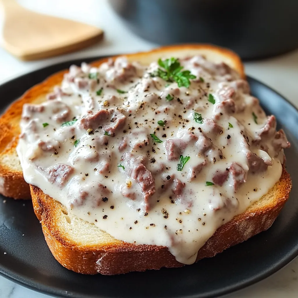 Hearty creamed chipped beef on toast, a beloved comfort food.