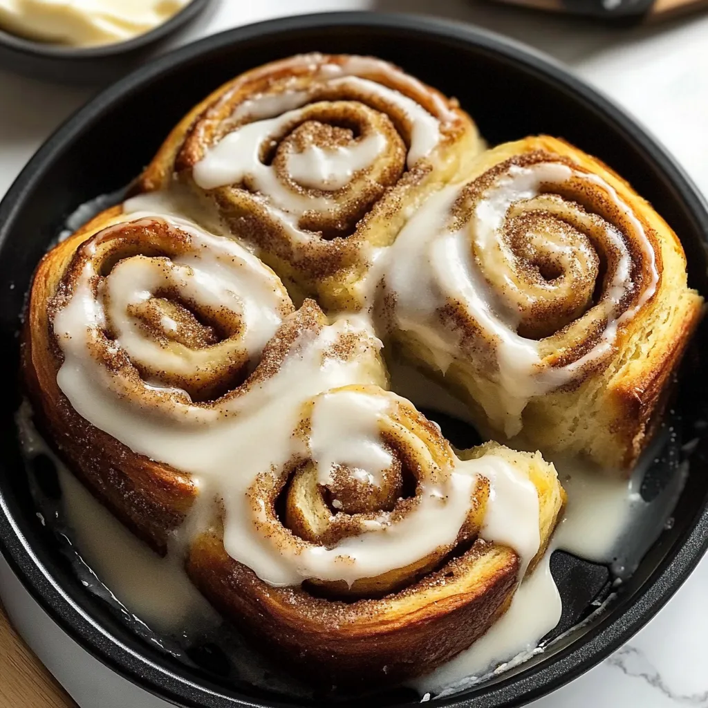 Freshly baked banana bread cinnamon rolls with cream cheese frosting, garnished with cinnamon spice.