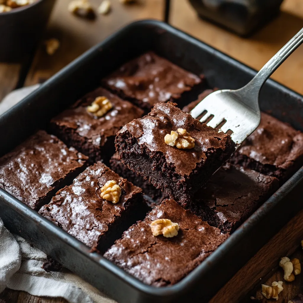 Fudgy vegan sweet potato brownies with a rich chocolate color, sliced into squares and topped with a light dusting of cocoa powder.