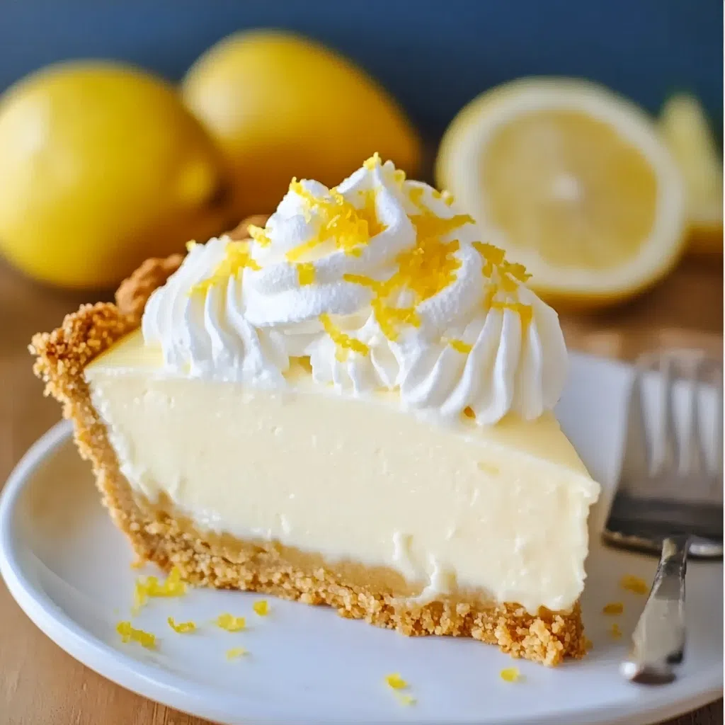 Slice of zesty homemade lemonade pie on a serving plate.