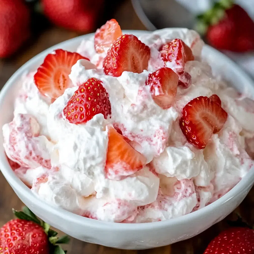 No-bake strawberry cheesecake fluff dessert in a glass.