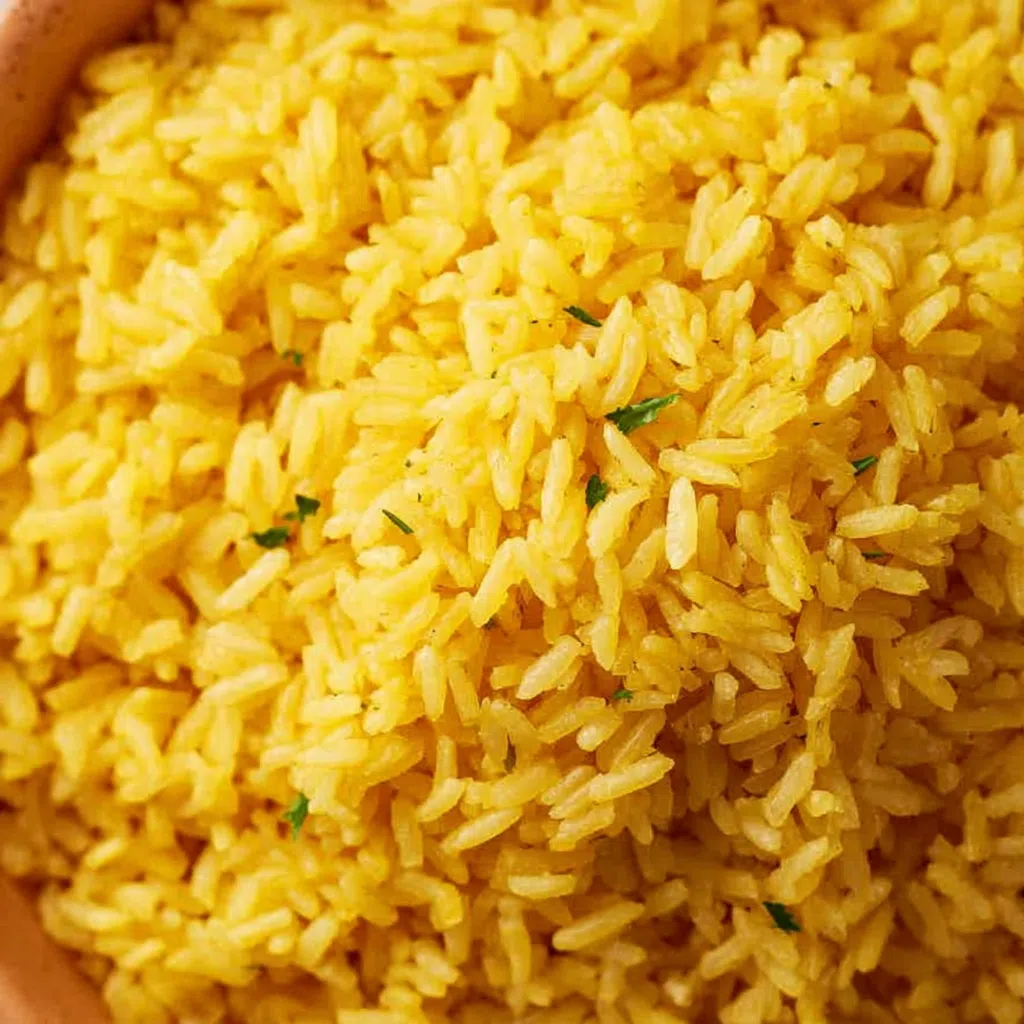 Fluffy garlic butter rice in a serving bowl, made in a rice cooker.