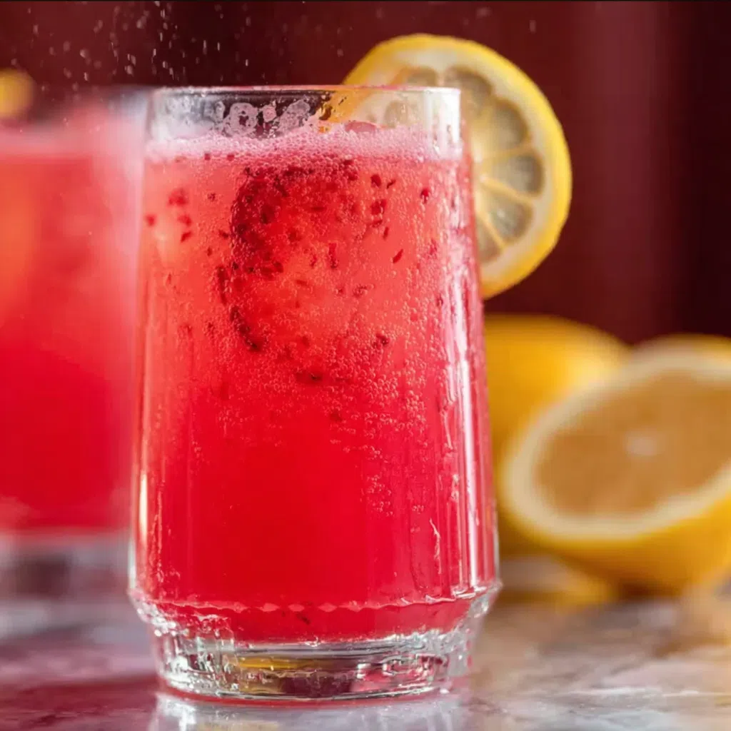 Refreshing homemade strawberry lemonade with fresh strawberries and lemon slices.