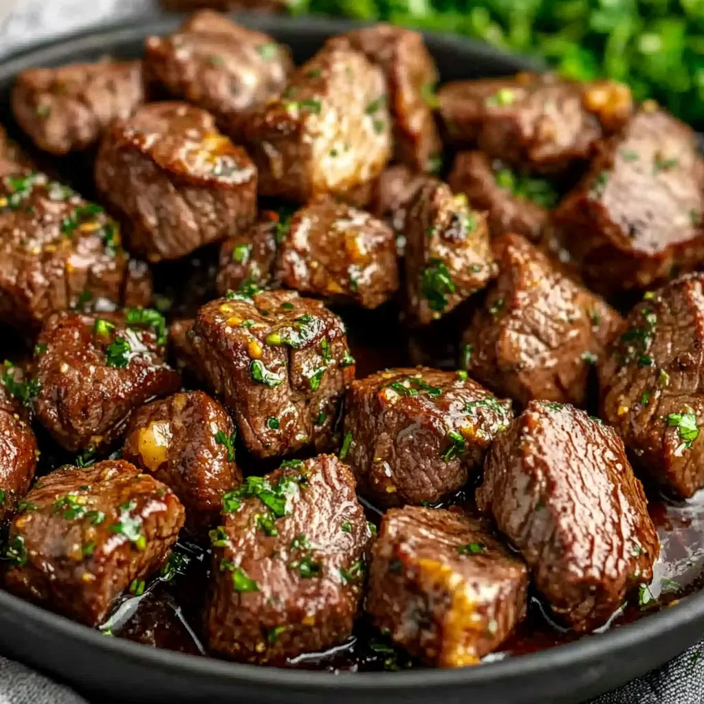 Juicy air fryer steak and crispy golden potatoes on a plate.