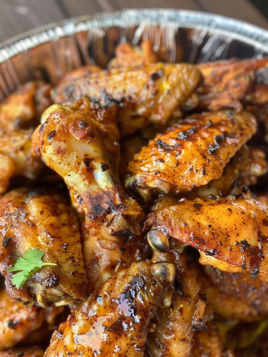 Golden brown chicken wings smothered in creamy Cajun garlic butter sauce on a platter.
