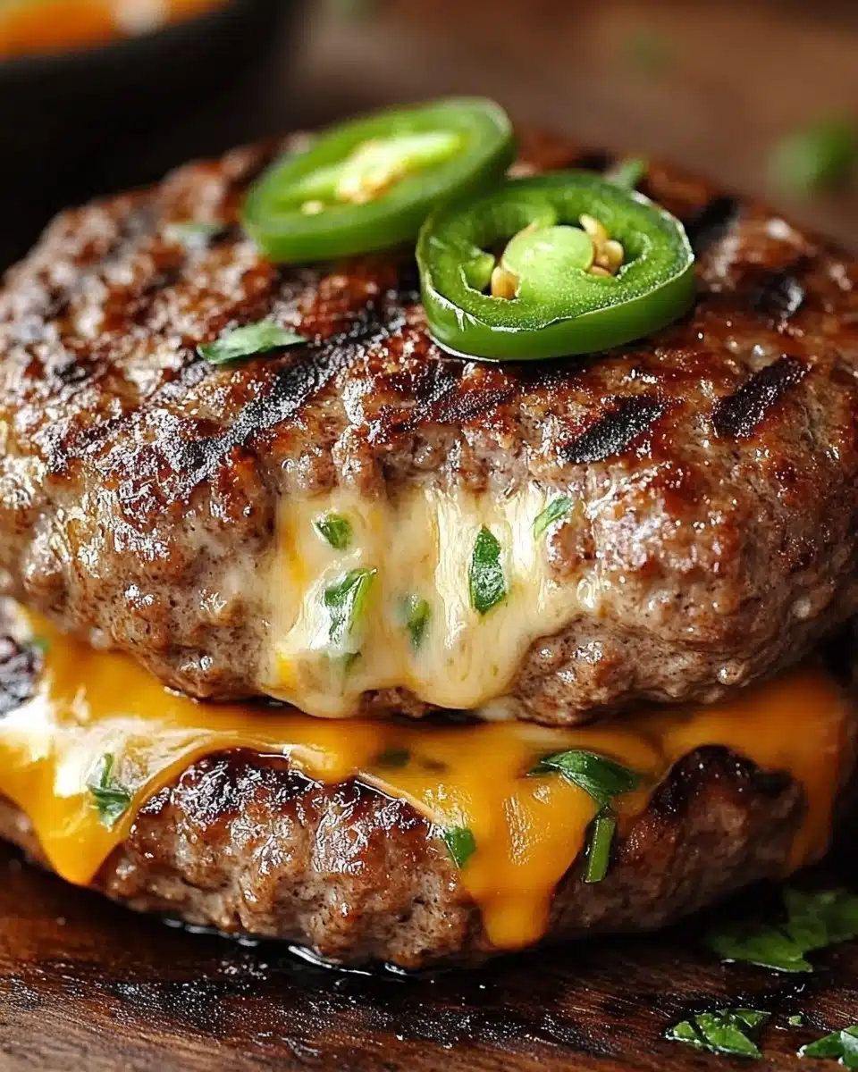 Jalapeño popper turkey burger with melted cream cheese, bacon, and fresh jalapeño slices.