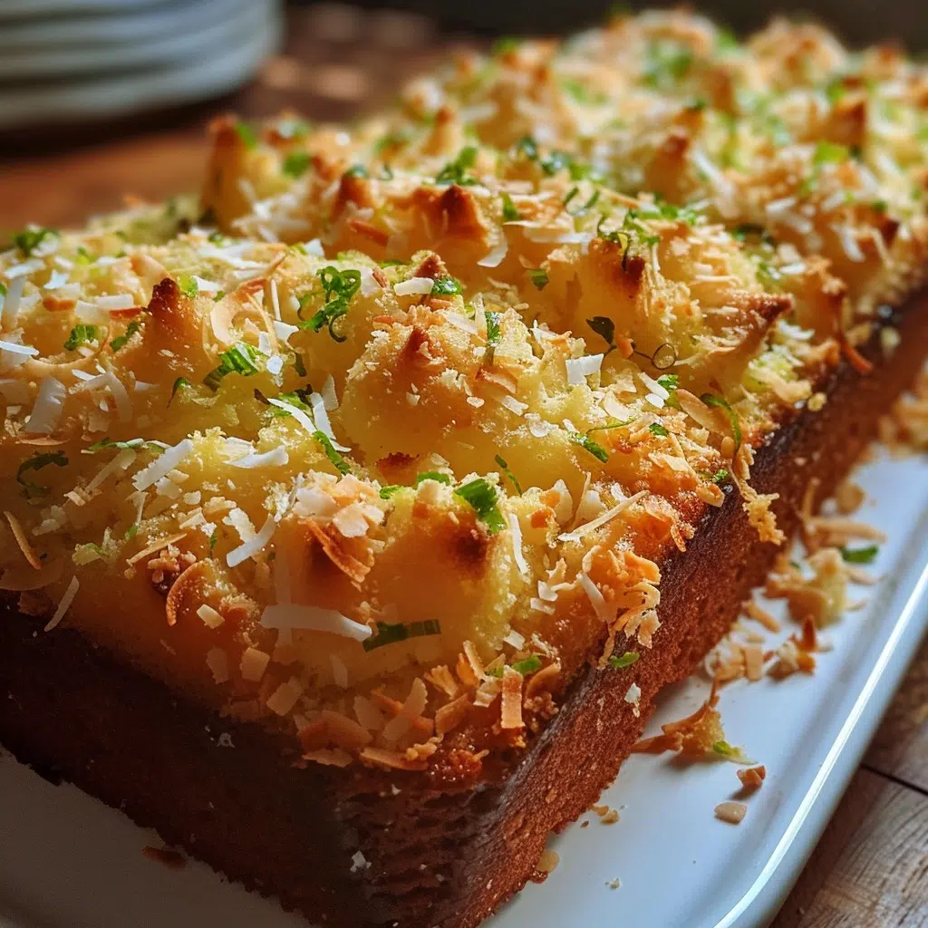 Zesty coconut lime pound cake slice, garnished with lime zest and coconut.