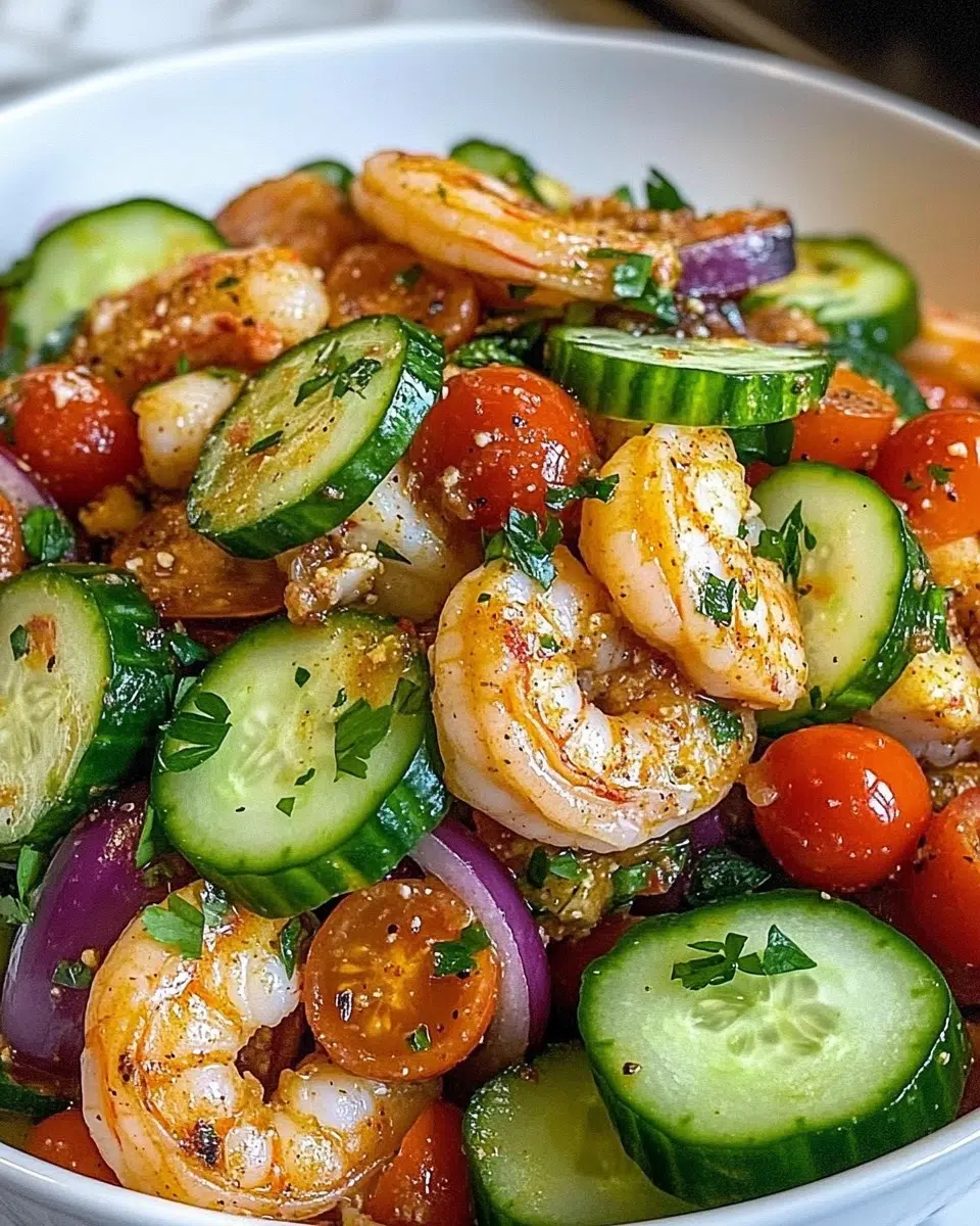 Refreshing crawfish and cucumber salad in a serving bowl.