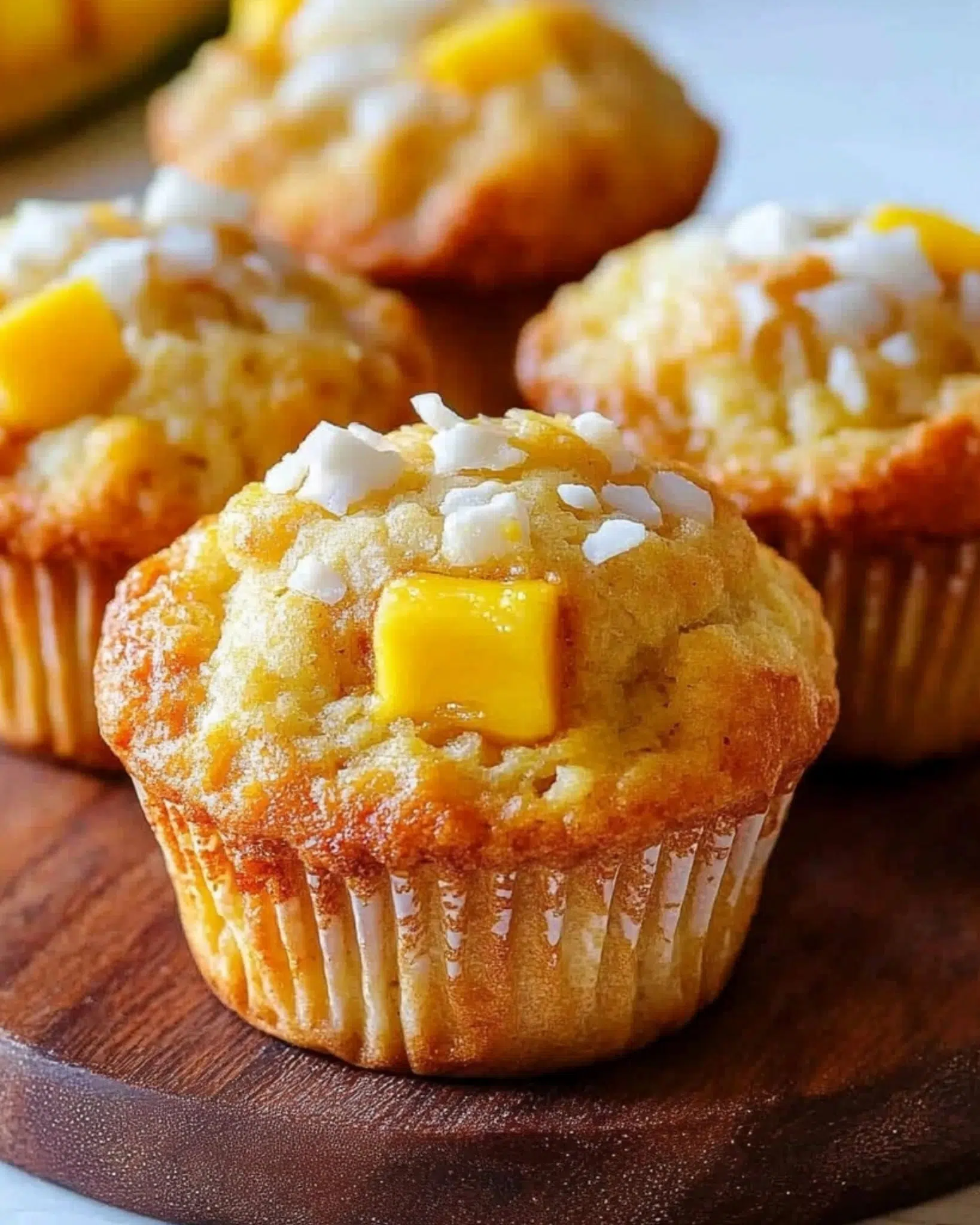 Freshly baked tropical mango muffins.
