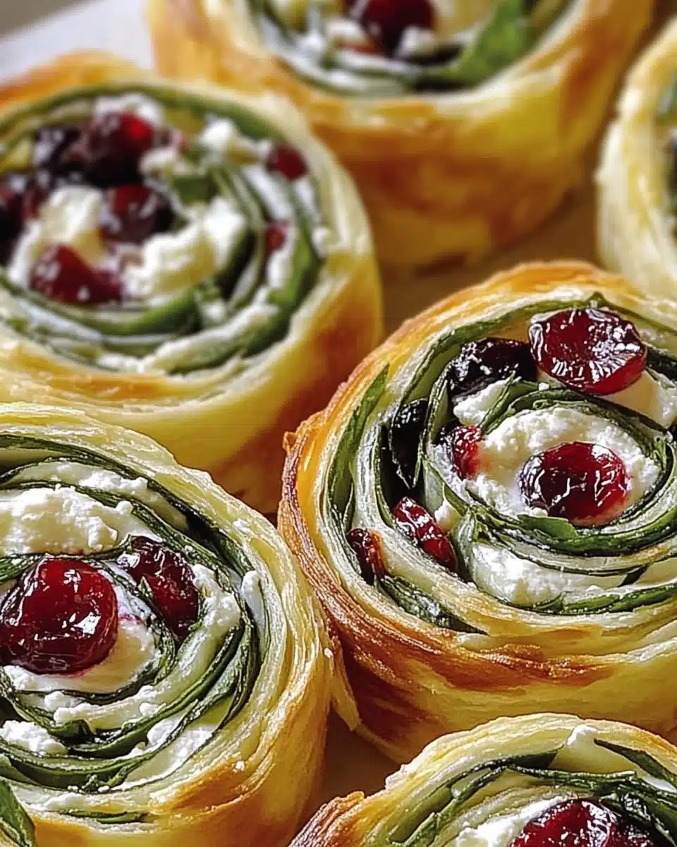 Sweet and savory cranberry and feta tortilla pinwheels on a platter.