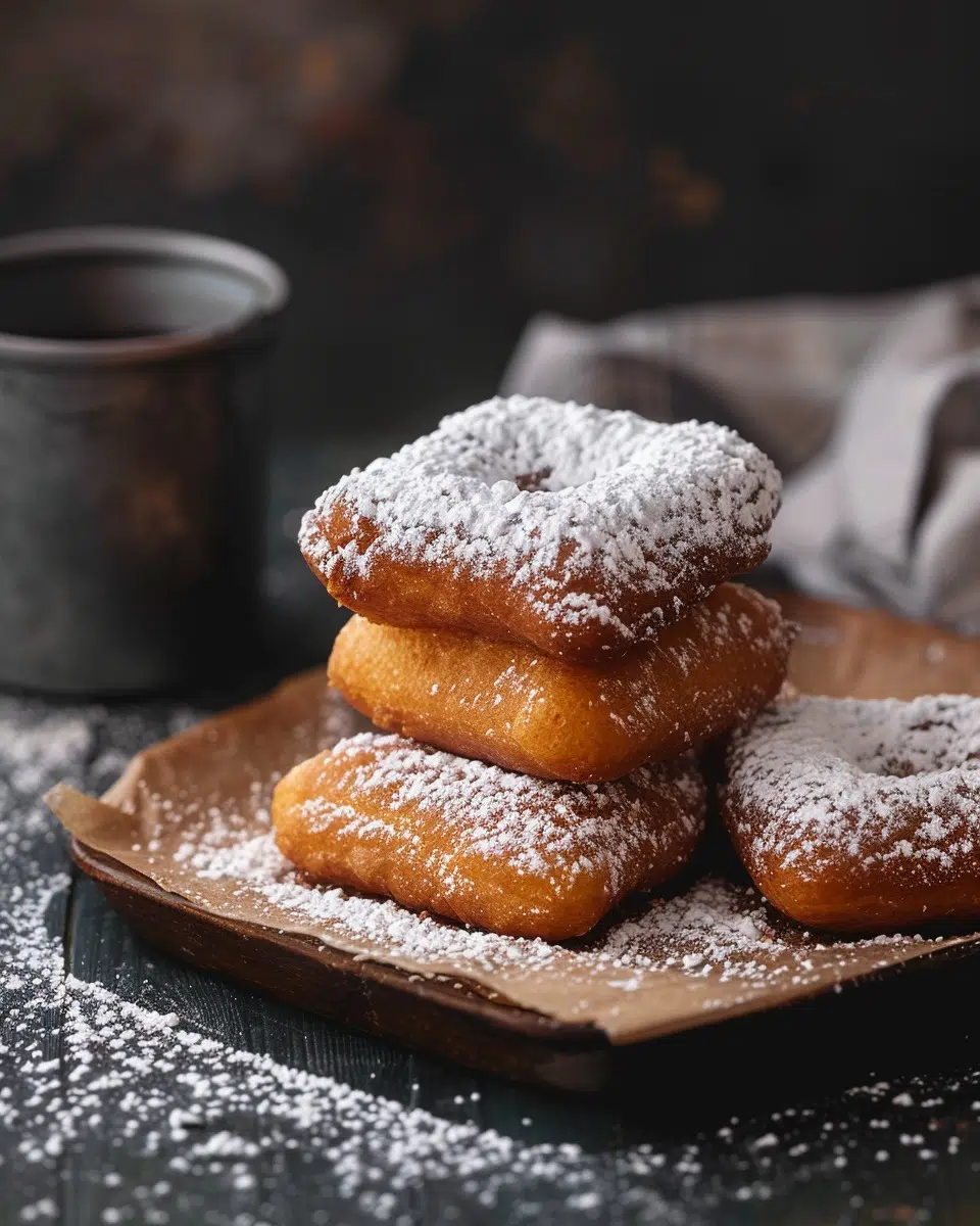 Vanilla French beignets dusted with powdered sugar