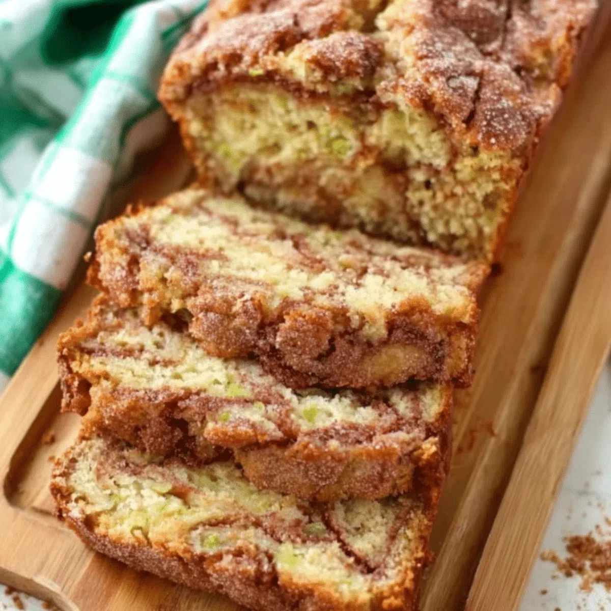 Easy cinnamon swirl zucchini bread slice.