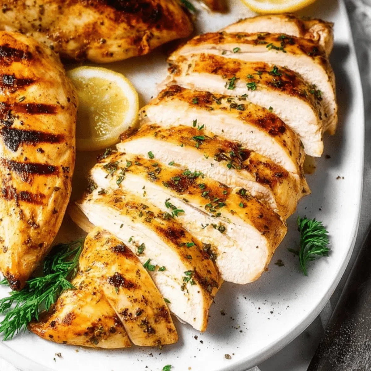 Juicy grilled chicken breast with visible grill marks