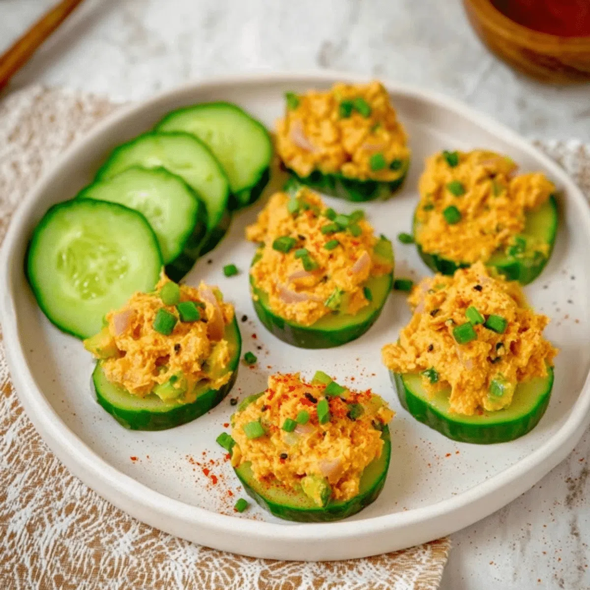 Japanese style spicy tuna salad with avocado and sesame seeds.
