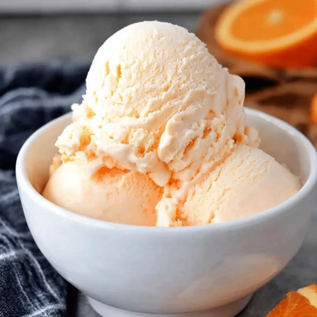 Vibrant orange creamsicle ice cream, creamy and refreshing.
