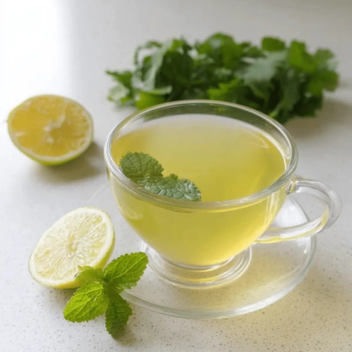 Fresh lemon balm herbal tea for natural weight loss and metabolism boost.