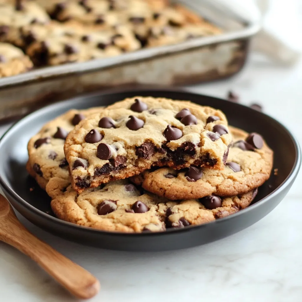 Freshly baked lazy 4-ingredient chocolate chip cookie bars.