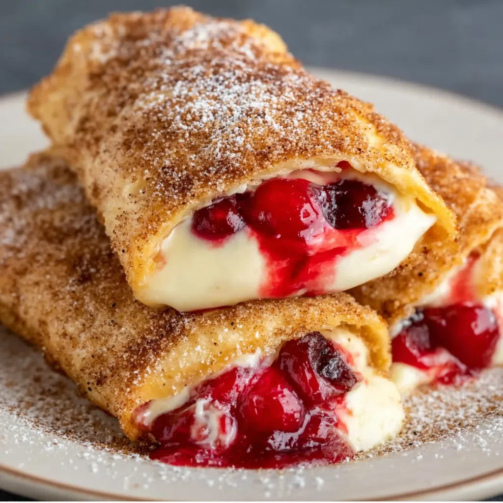 Sweet and crispy air fryer strawberry cheesecake chimichangas.