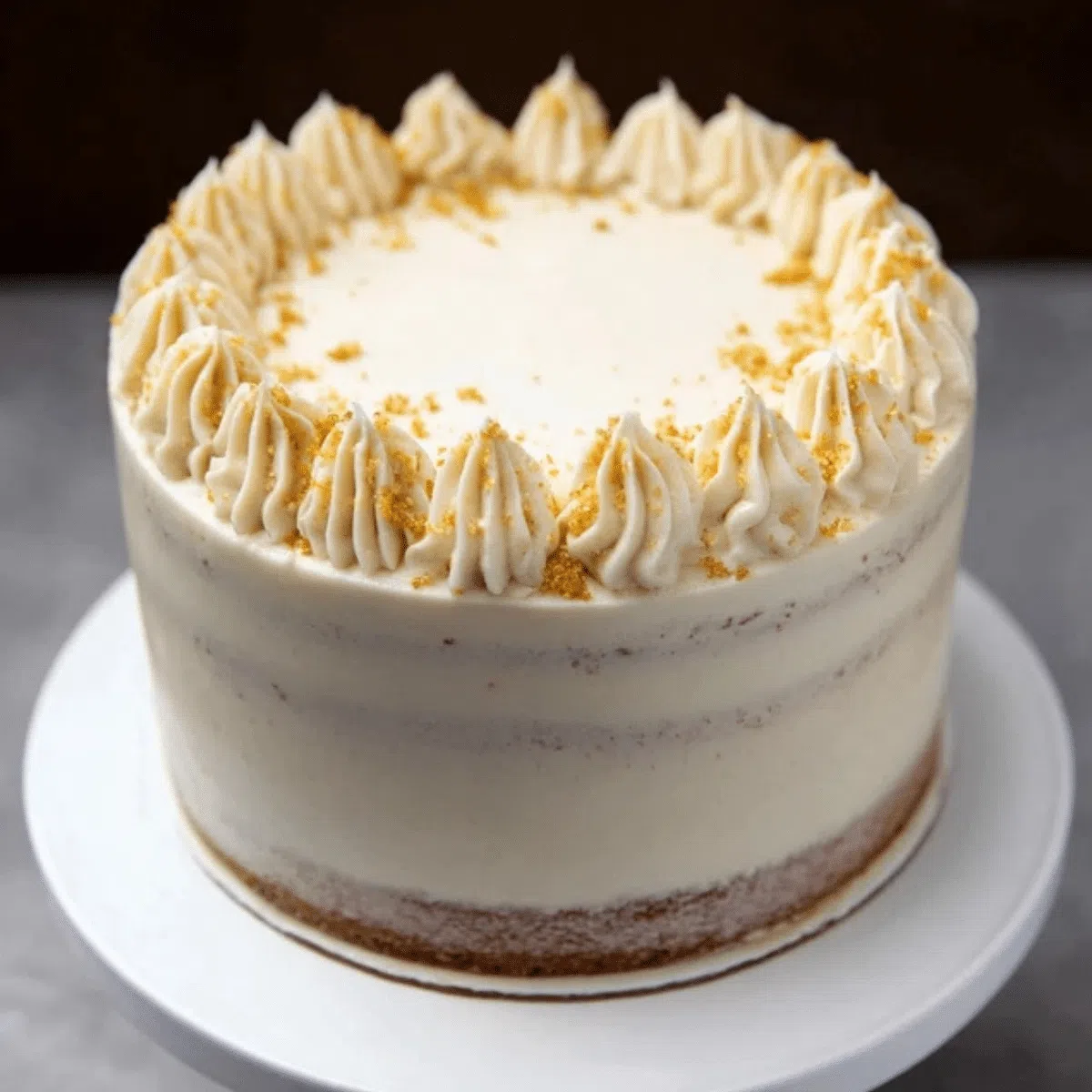 Slice of apple cider layer cake with creamy frosting, perfect for fall.