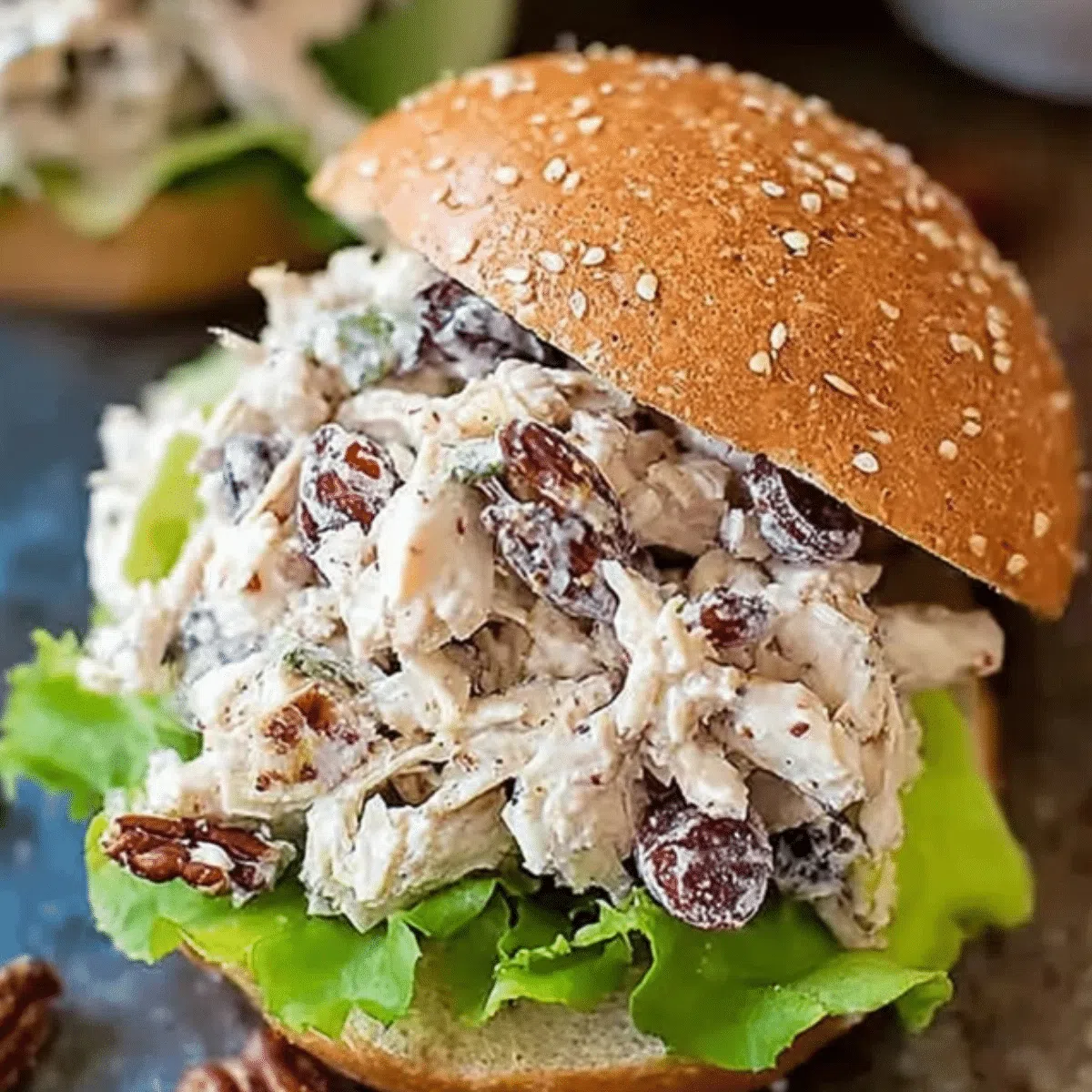 15-minute cranberry pecan chicken salad in a serving bowl.