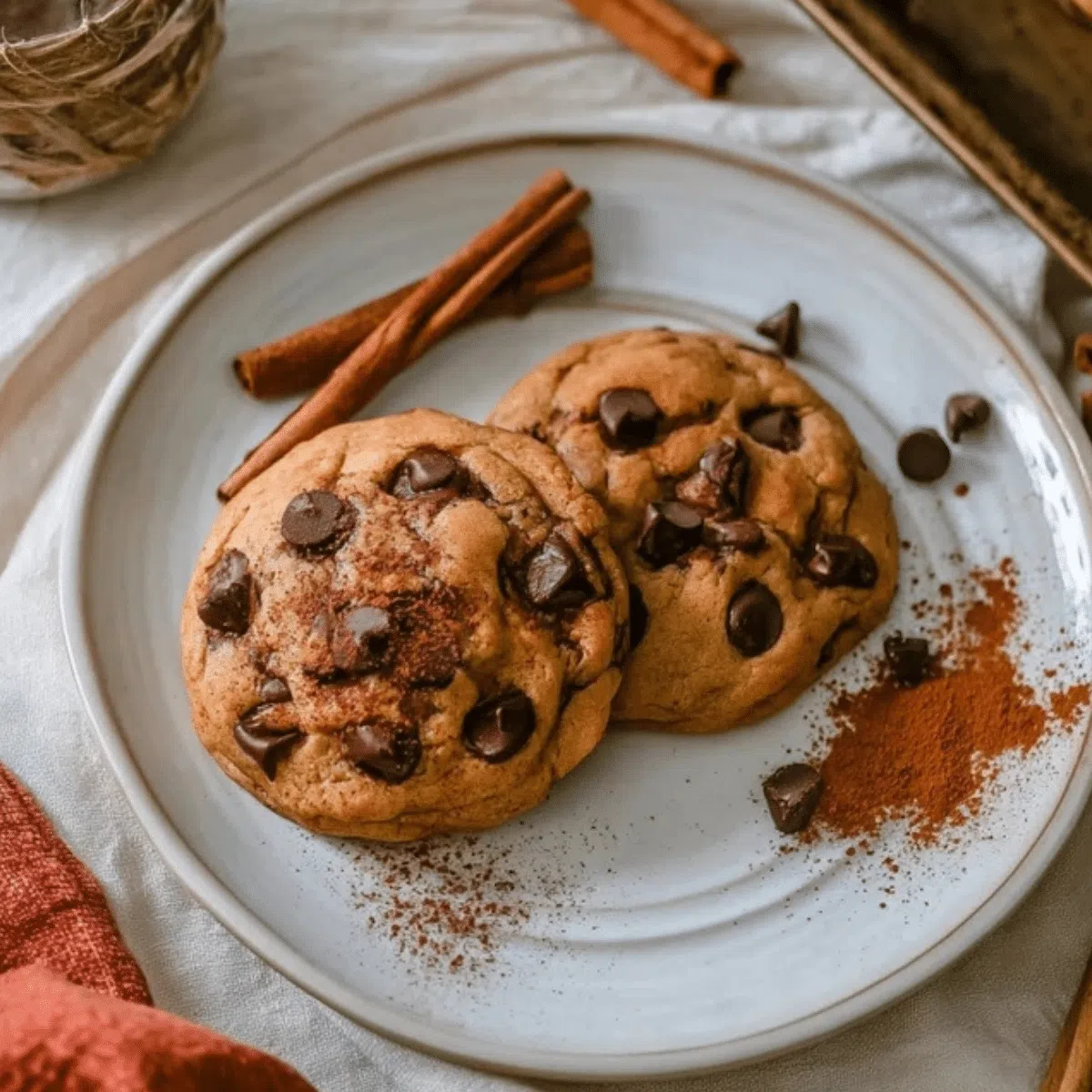 Freshly baked fall chocolate chip spiced cookies.