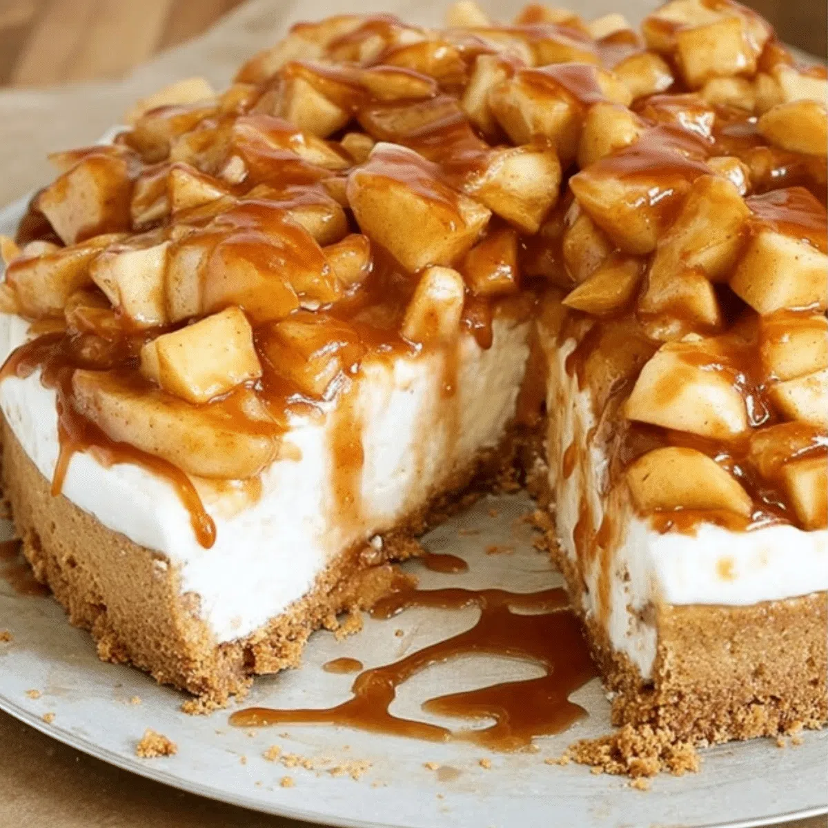 Cozy no-bake apple pie cheesecake slice