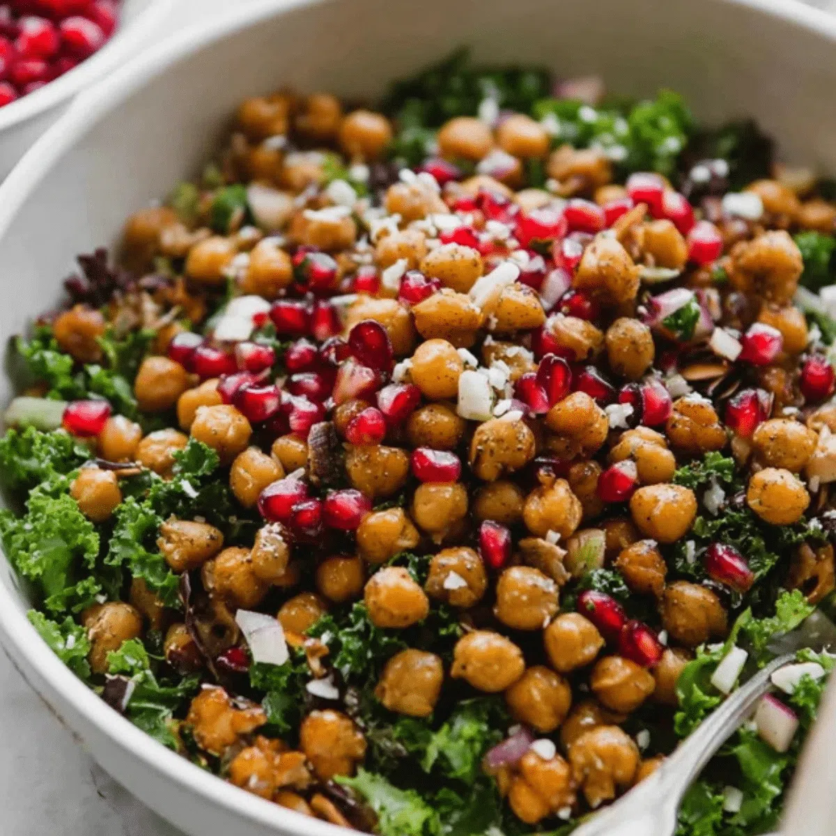 Roasted chickpea fall salad with colorful autumn vegetables