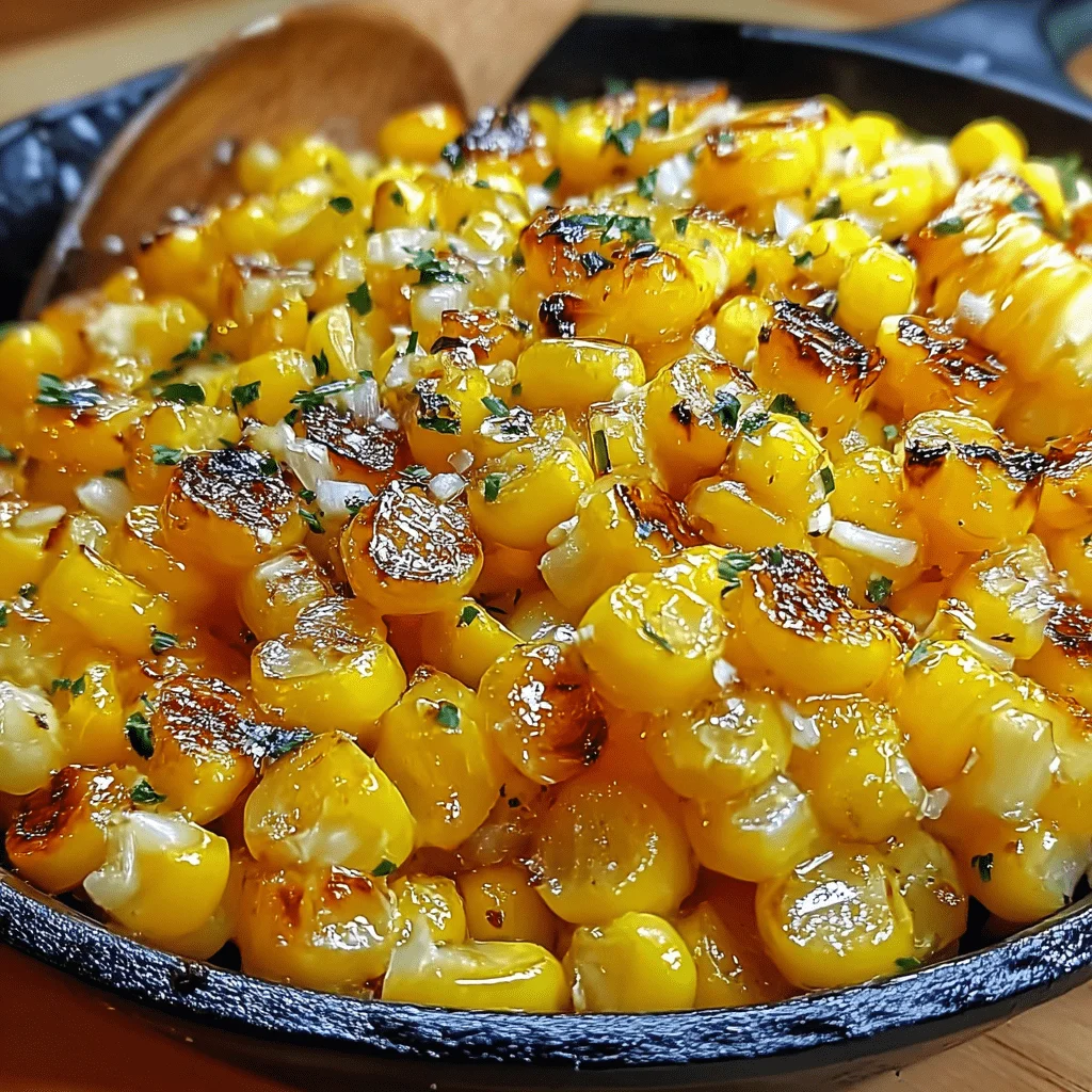 Creamy honey butter skillet corn in a pan.