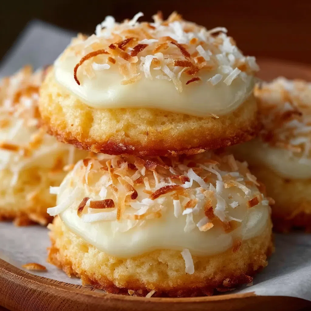 Golden homemade coconut biscuits on a cooling rack.