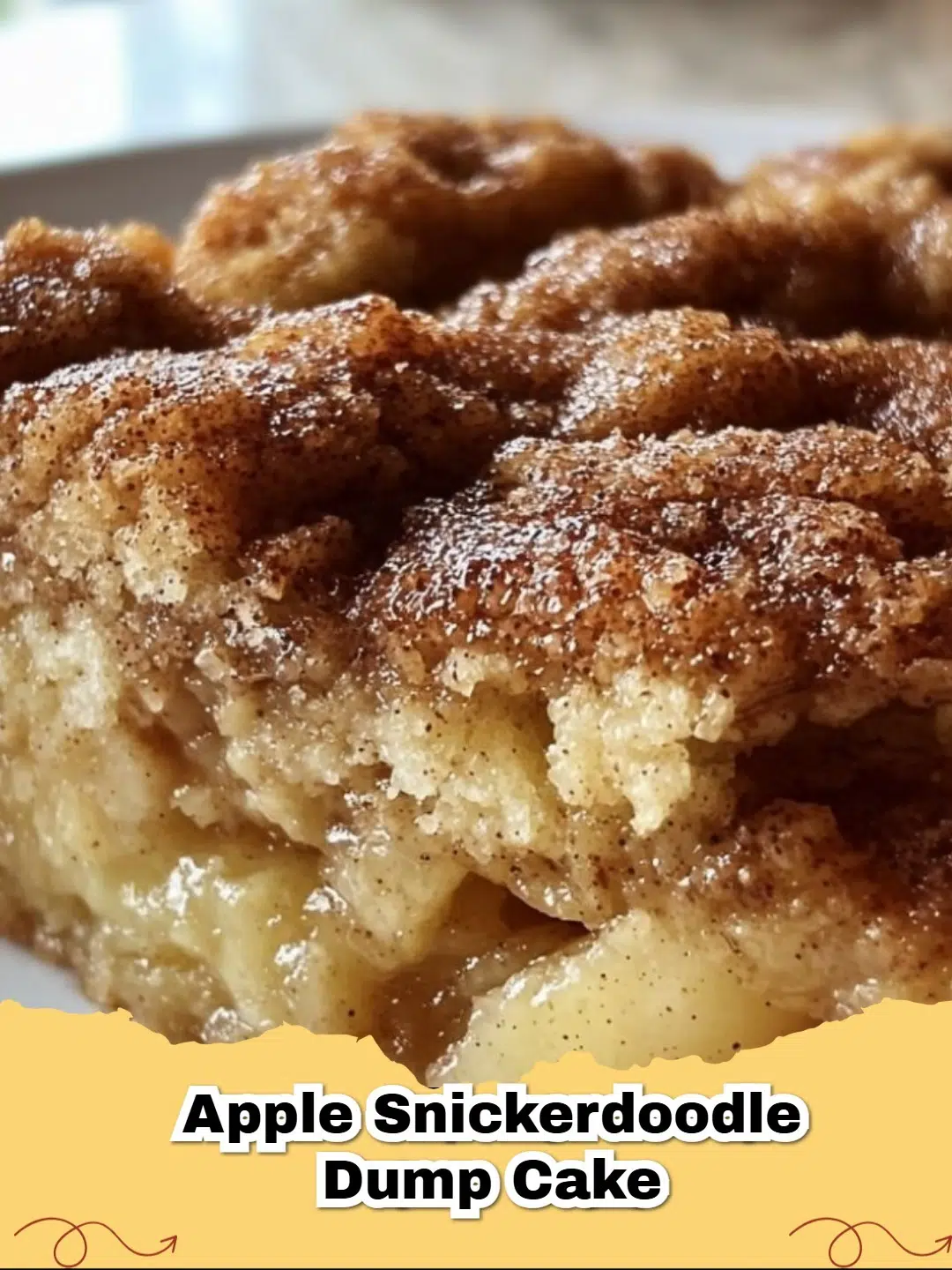 Delicious Apple Snickerdoodle Dump Cake baked in a 9x13 dish, topped with cinnamon and pecans, ready to serve.