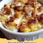 Two golden brown Baked Apple Cinnamon Cottage Cheese Breakfast Bowls, garnished with fresh apple slices and a sprinkle of cinnamon.