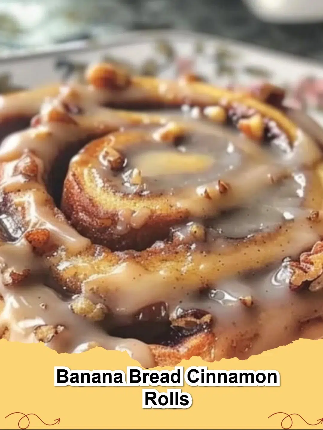 Delicious homemade Banana Bread Cinnamon Rolls with cream cheese frosting, perfect for breakfast or brunch.