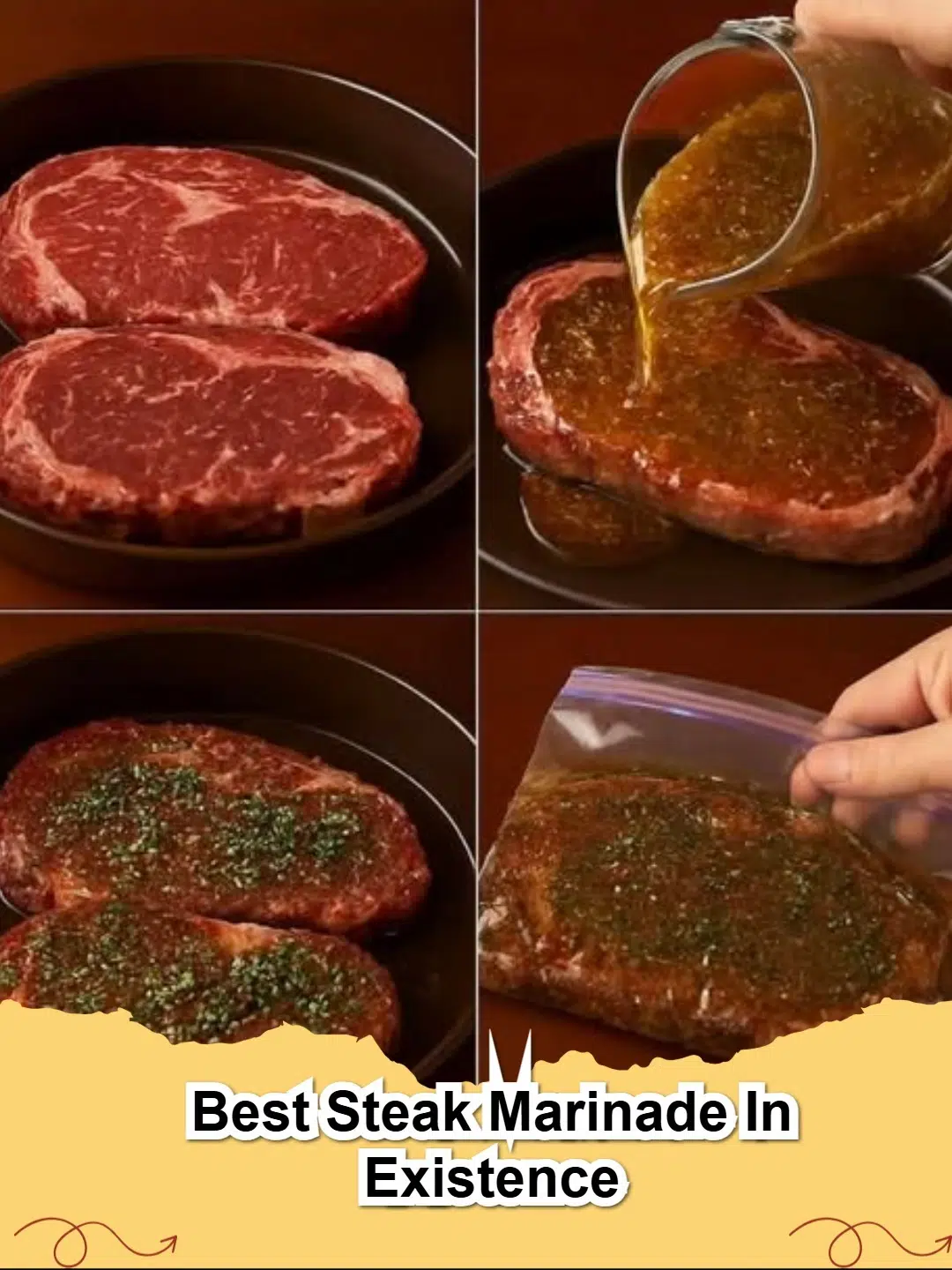 Delicious steak marinated in the best steak marinade recipe, ready for grilling.