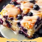 Delicious Blueberry Butter Swim Biscuits with Lemon Glaze, golden brown and glistening with sweet lemon icing, served on a white plate.