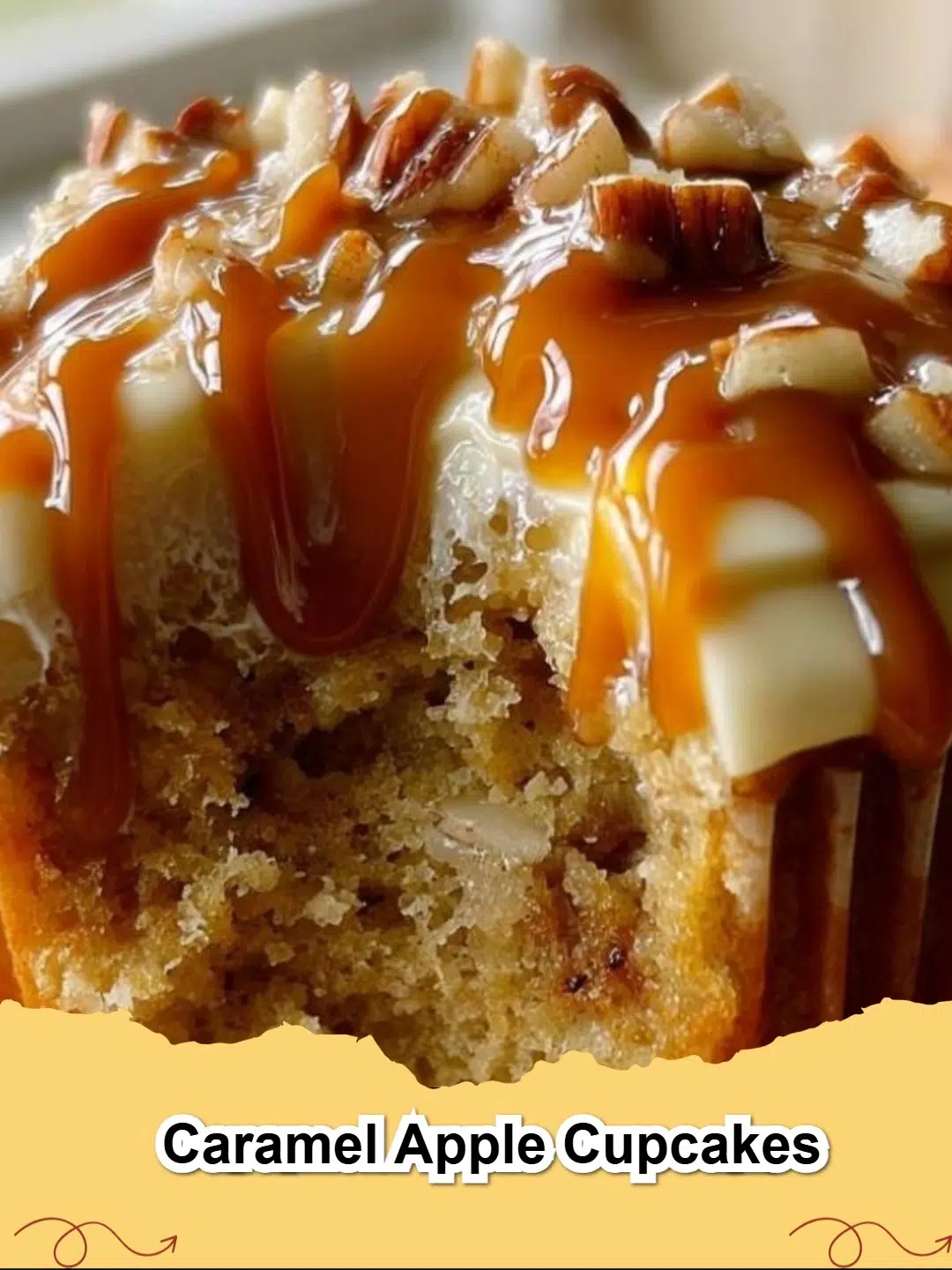 Delicious Caramel Apple Cupcakes with luscious caramel drizzle and fresh apple garnish, perfect for fall.