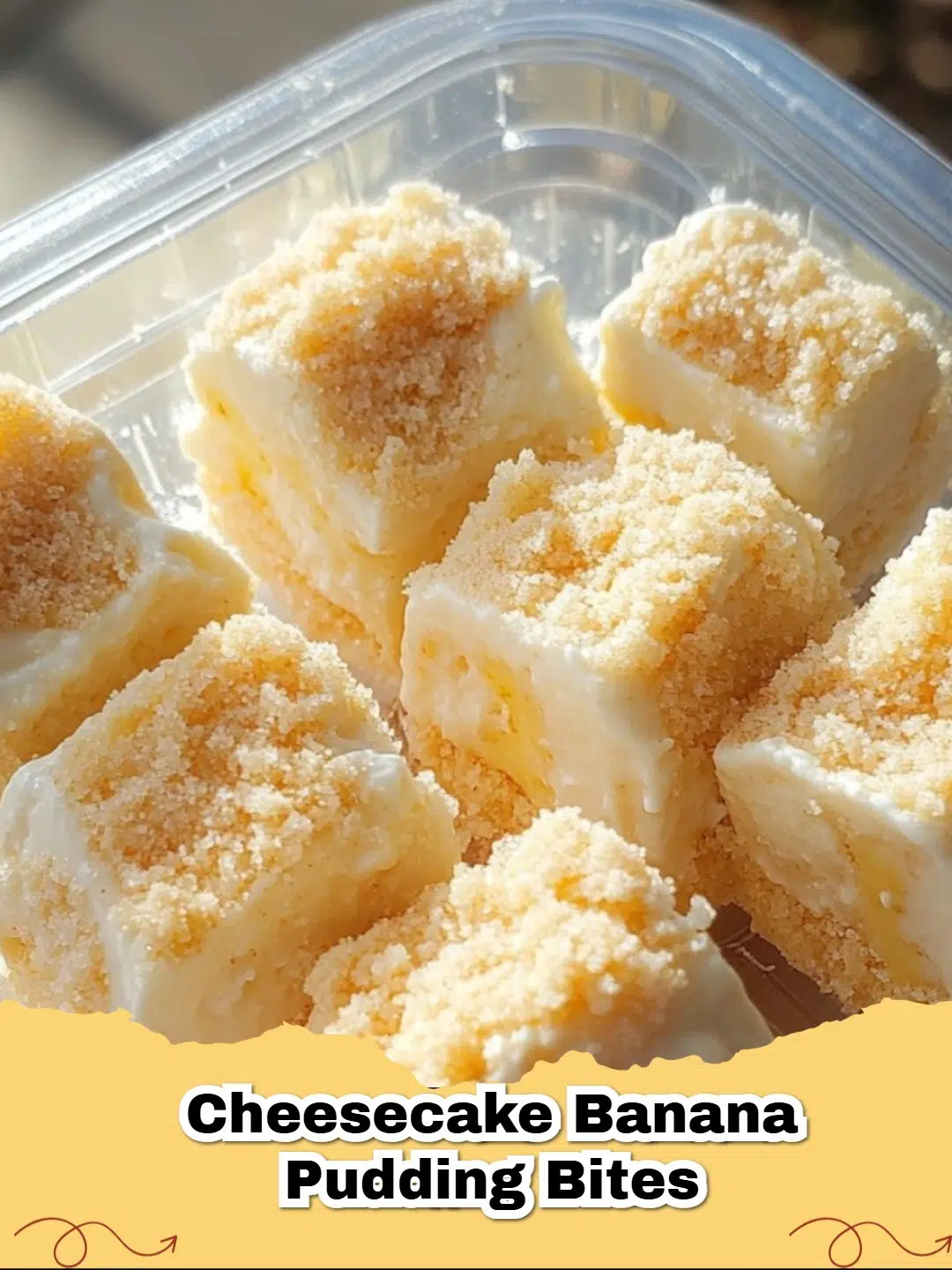 Delicious mini Cheesecake Banana Pudding Bites garnished with fresh banana slices on a white platter