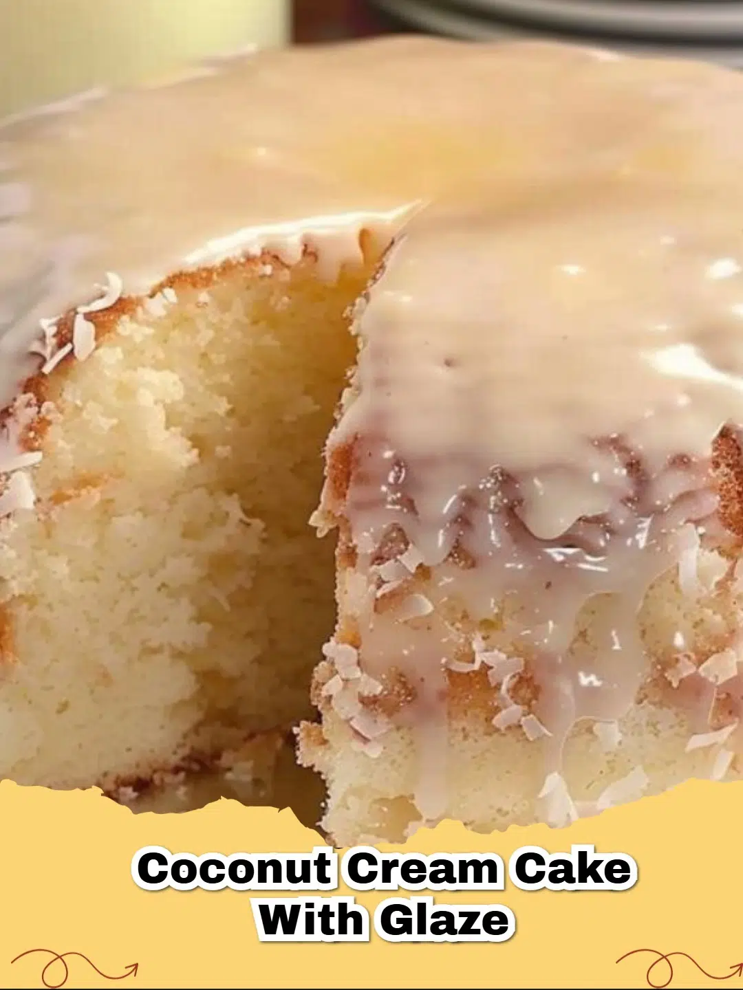 Delicious homemade Coconut Cream Cake with a sweet glaze, perfect for dessert.