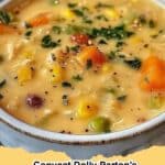 Bowl of creamy Copycat Dolly Parton's Stampede Soup garnished with fresh parsley