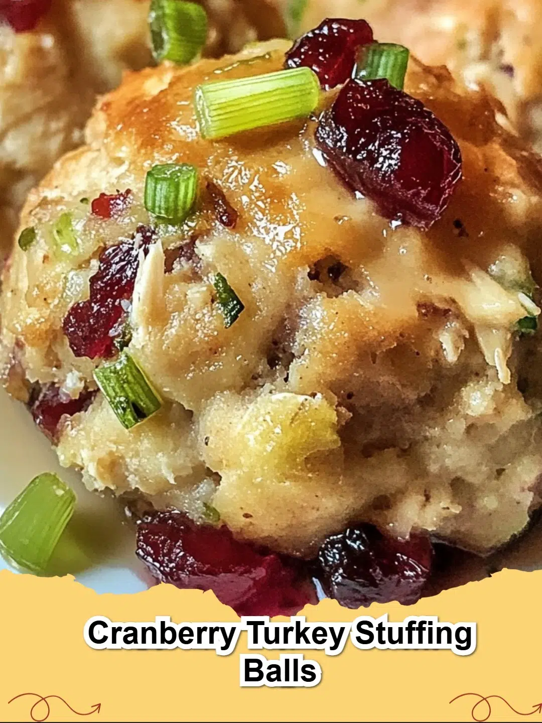 Platter of golden brown Cranberry Turkey Stuffing Balls garnished with fresh parsley.