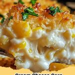 Creamy and delicious Cream Cheese Corn Casserole in a baking dish, ready to be served at a holiday meal